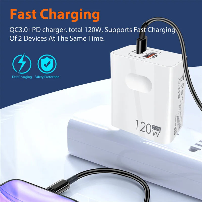 Chargeur Rapide 120W Type C - Recharge Ultra-Rapide pour Tous Vos Appareils