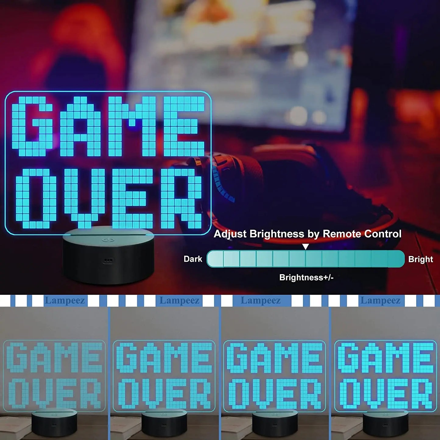 Lampe LED 3D ‘Game Over’ : Ambiance Gaming Garantie !