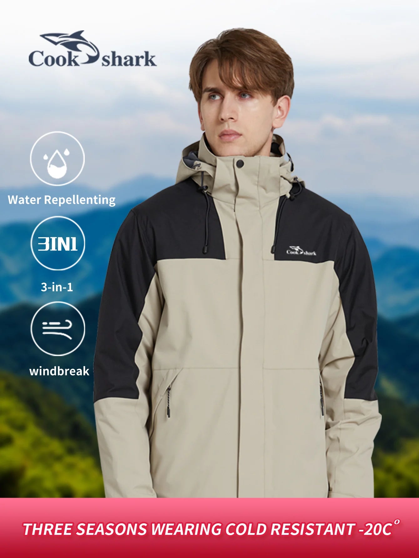 Veste Outdoor "Cook Shark" 3-en-1 – Protection et Confort en Toute Saison