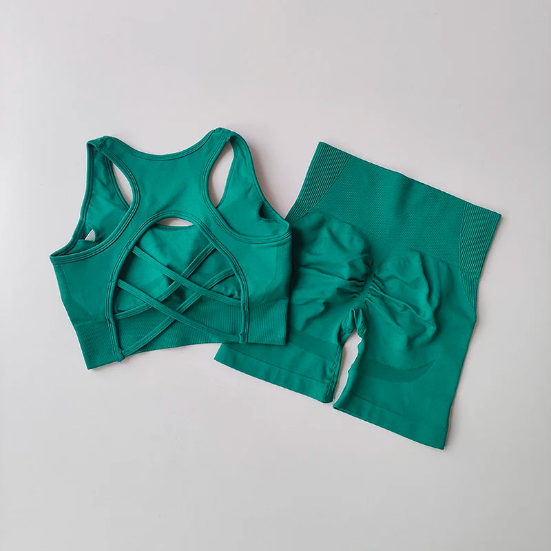 Ensemble de Yoga Sans Couture - Soutien-Gorge Sport et Shorts Taille Haute